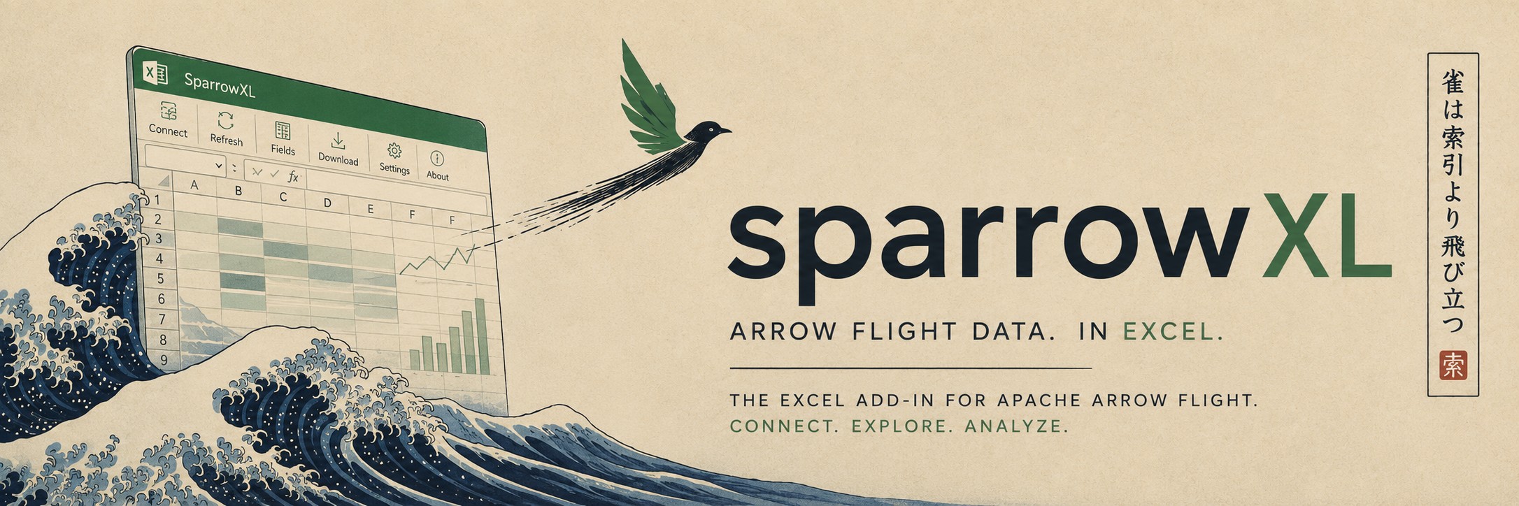 sparrowXL — Arrow Flight data. In Excel. The Excel add-in for Apache Arrow Flight.